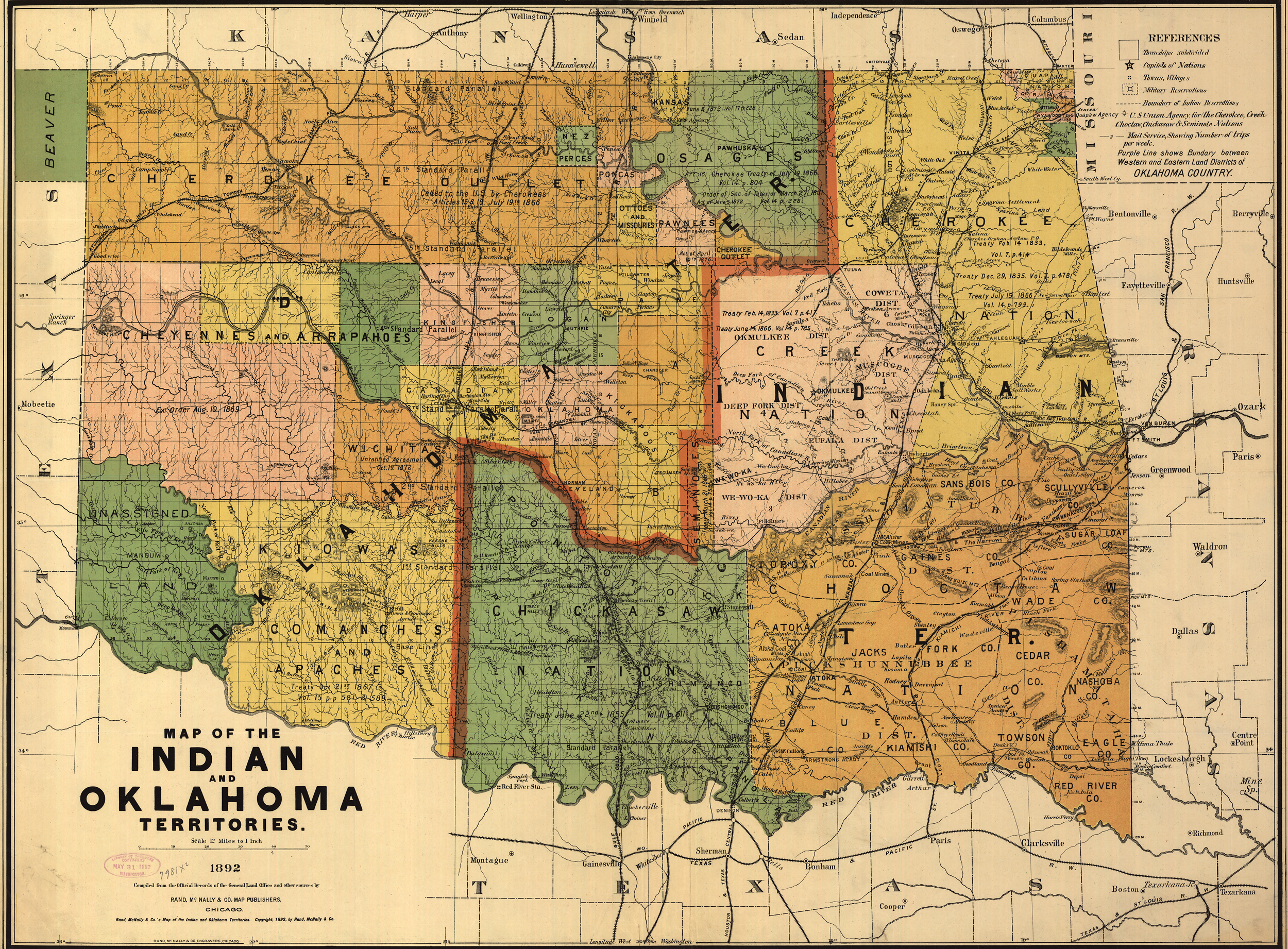 Map of the Indian and Oklahoma Territories, 1892
