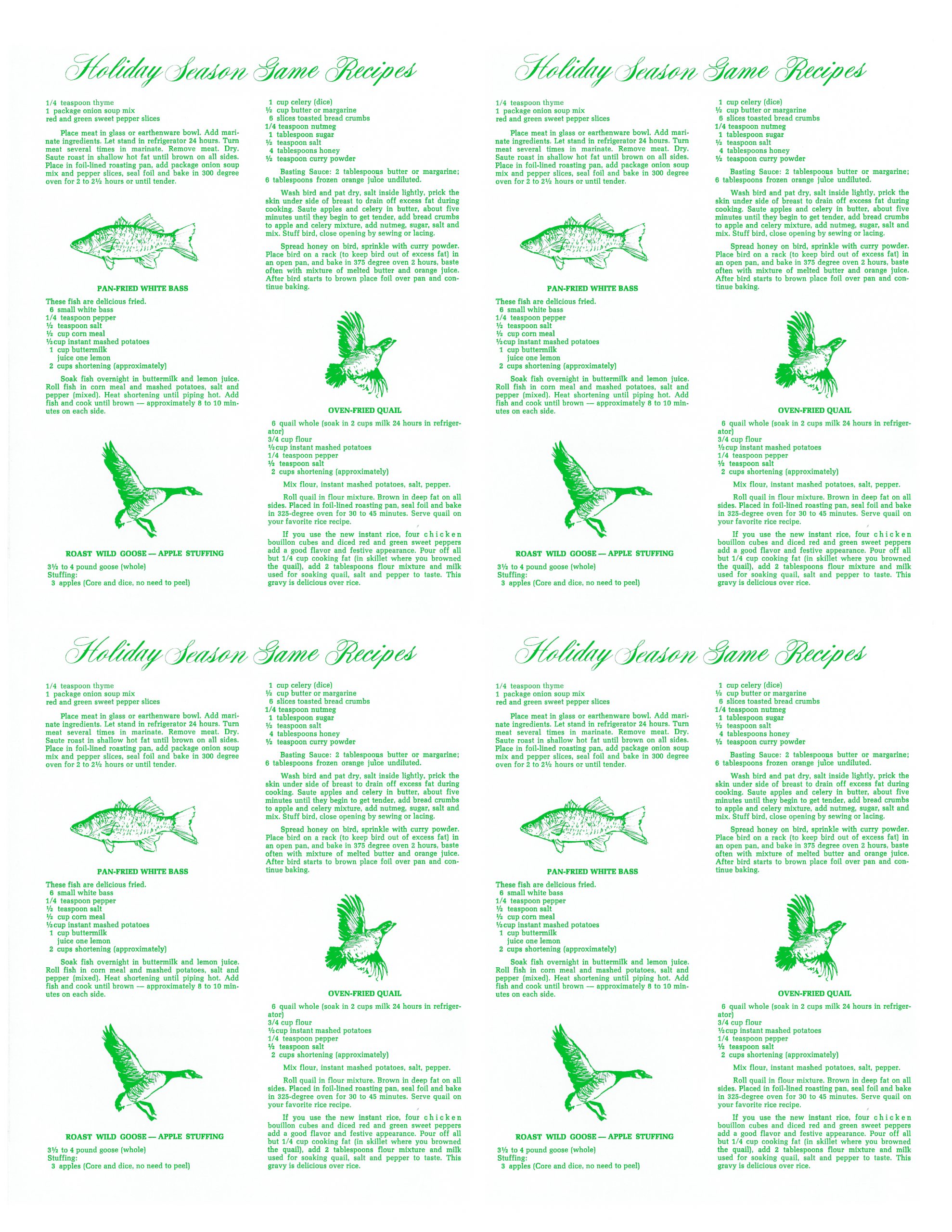 wild game recipes - green on white background